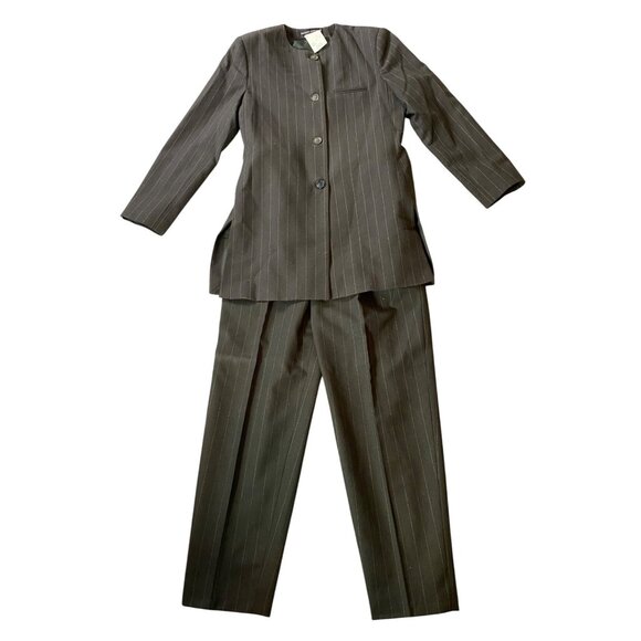 Benard Holtzman Harve Bernard Womens Pinstripe Brown Wool Pantsuit Size 10 - Picture 1 of 16